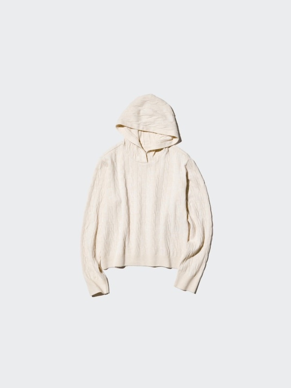 Uniqlo Cream Cable-Knit Hooded Turtleneck Sweater
